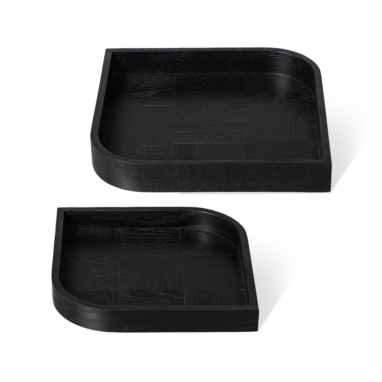 Glitzhome® Black Leaf Shape Ash Wood Decorative Trays Set